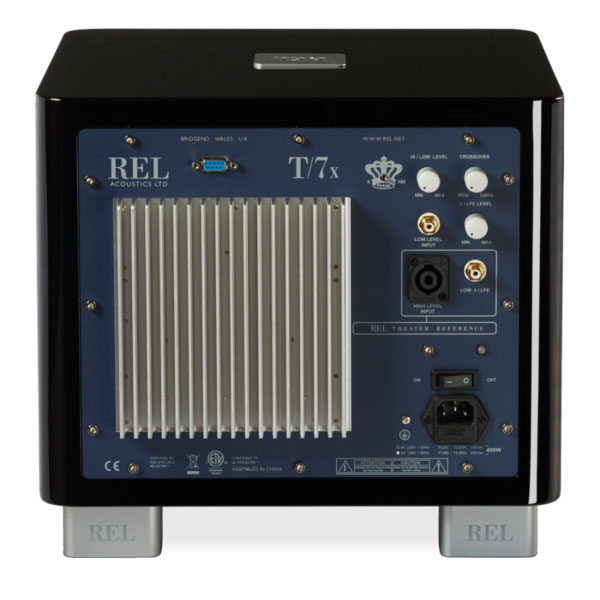 REL T/7x subwoofer rear amplifier panel